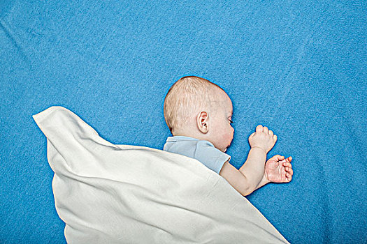 睡觉,婴儿,蓝色背景,毯子