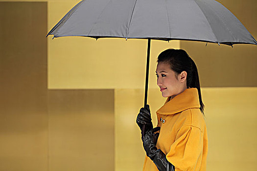 年轻,女人,外套,手套,拿着,伞