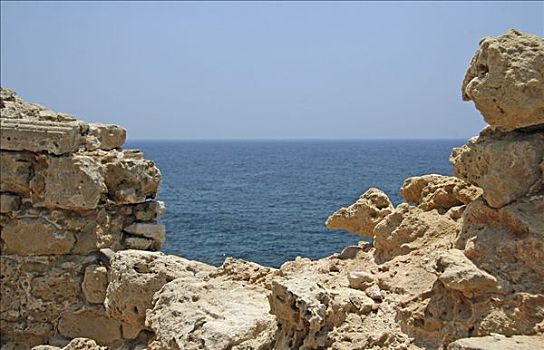 城堡,海洋,遗址,帕福斯,塞浦路斯