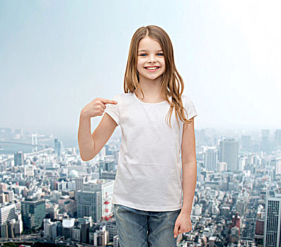 t恤,设计,概念,微笑,小女孩,留白,白色,指点