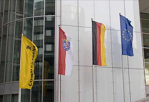 旗帜,欧盟,德国,黑森州,德国商业银行,正面,建筑,法兰克福,欧洲