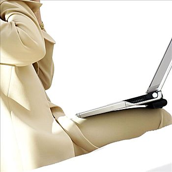 职业女性,坐,笔记本电脑