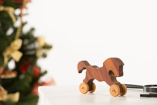 旧式,木质,马,工作台,圣诞树,背景