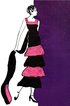满,跳舞,粉色,黑色,雪纺,条纹,20世纪,岁月