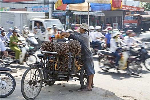 业务员,旁侧,三轮车,商品,胡志明市,越南