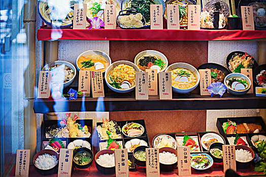 俯拍,选择,碗,传统,日本料理,架子