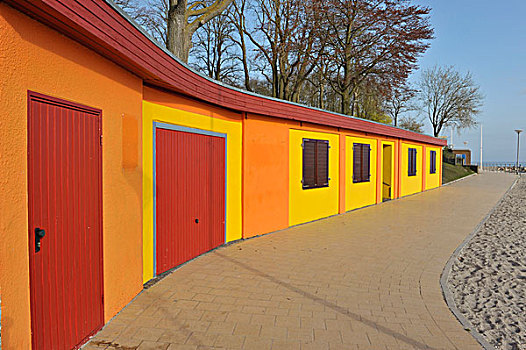 橙色,黄色,建筑,海滩,散步场所,吕贝克,波罗的海,石荷州,德国,欧洲