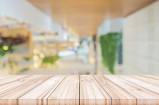 空,木桌子,上面,模糊,现代,购物中心,背景