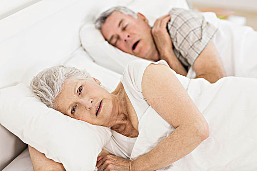 醒,老年,女人,床上,丈夫