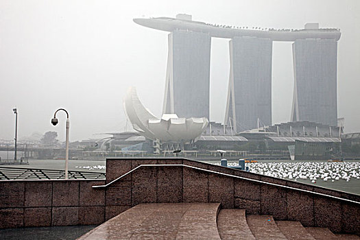 码头,湾,沙,胜地,风景,雾状,下雨,新加坡,港口