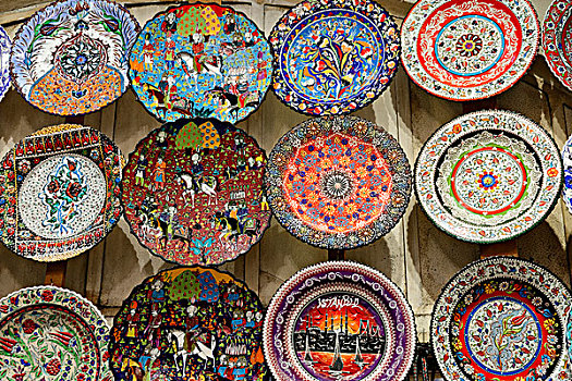 涂绘,陶瓷,盘子,纪念品,大巴扎集市,贝亚,欧洲,伊斯坦布尔,土耳其,亚洲