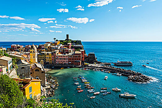 彩色,房子,城镇风光,维纳扎,五渔村,拉斯佩齐亚,利古里亚,意大利,欧洲