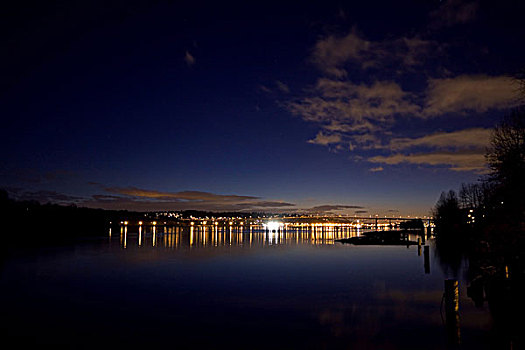 弗雷泽河,清晰,夜晚,生动,月照,天空,港口,加拿大