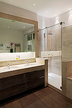 室内设计师,家,浴室,石头,大,玻璃,围挡,淋浴