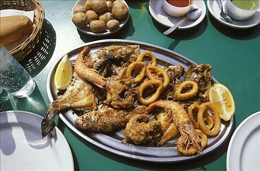 烤鱼,大浅盘,兰索罗特岛,加纳利群岛,大西洋,西班牙,欧洲