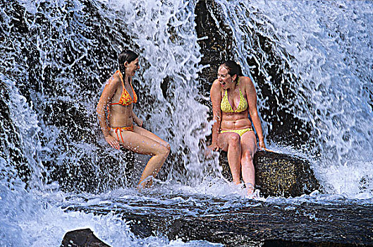 享受,瀑布,河,温哥华岛,不列颠哥伦比亚省,加拿大