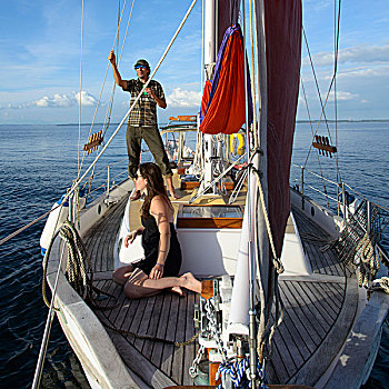 圣胡安,岛屿,男人,女人,甲板,帆船