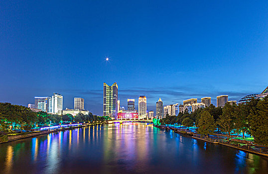 杭州运河武林门商圈夜景天际线