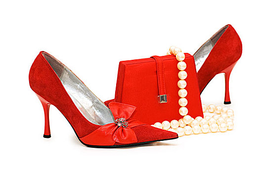 红色,鞋,钱包,珍珠项链,隔绝