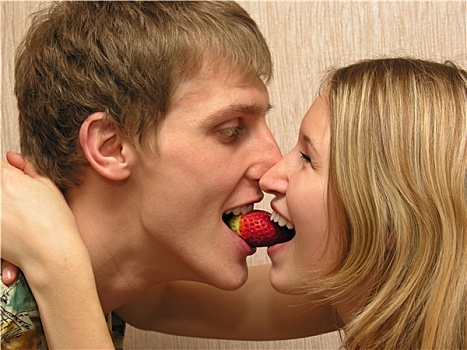 情侣,吃,草莓