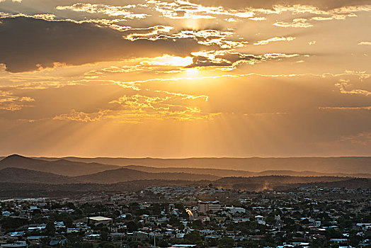 日落,上方,城市,温得和克,纳米比亚,非洲