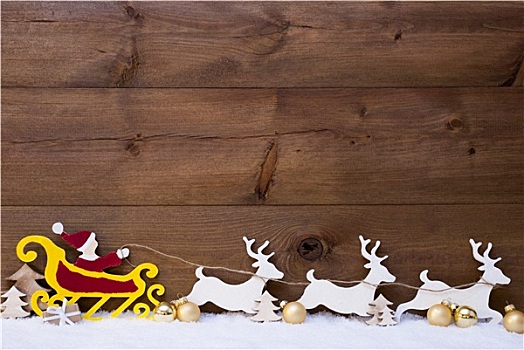 圣诞老人,雪撬,驯鹿,雪,留白,金色,球
