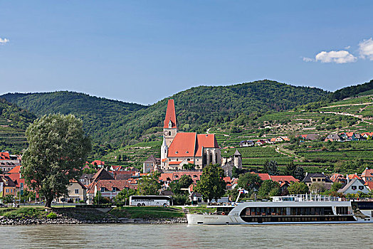 风景,多瑙河,教区教堂,毛里求斯,瓦绍,下奥地利州,奥地利