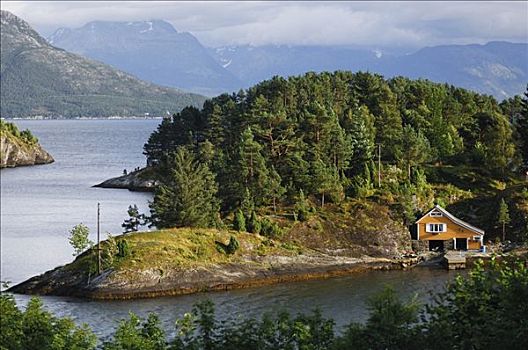 小屋,峡湾,南方,挪威,斯堪的纳维亚,欧洲