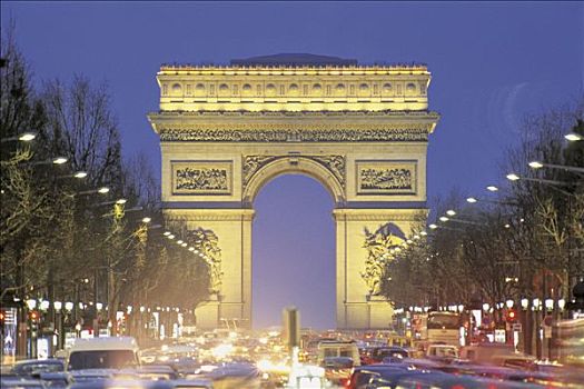 巴黎,拱形,夜晚,交通