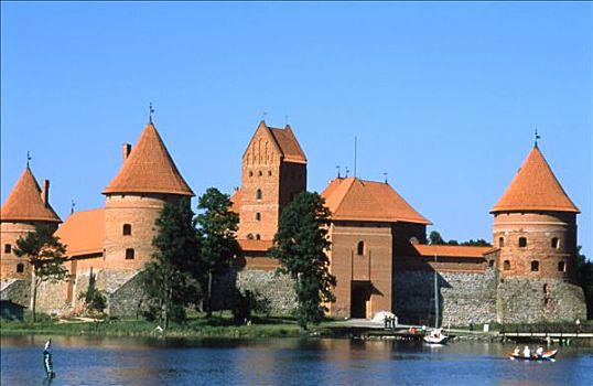 立陶宛,特拉凯,全景,城堡,小船,湖