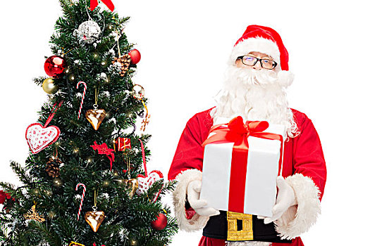 圣诞节,休假,人,概念,男人,服饰,圣诞老人,礼盒,树