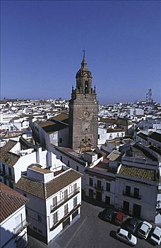 建筑,尖顶,城镇,城堡,卡尔莫纳,安达卢西亚,西班牙,欧洲