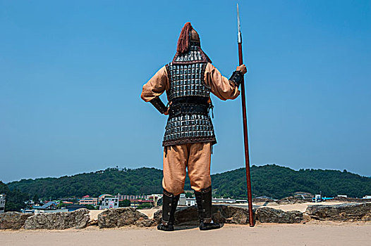 后面,传统,衣服,城堡,南,省,韩国