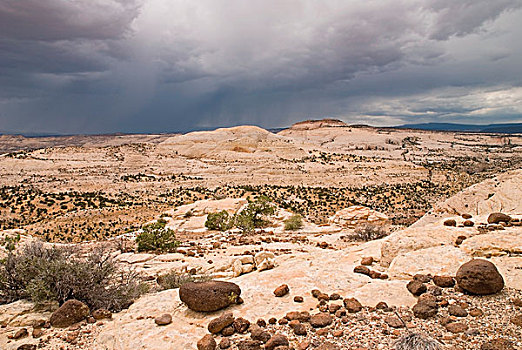 犹他,美国,沙漠,风暴,火山岩,漂石,大阶梯-埃斯卡兰特国家保护区