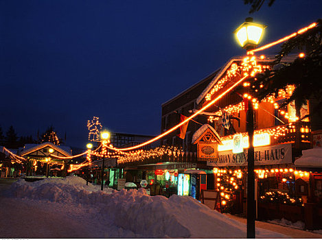 城镇广场,冬天,圣诞灯光,夜晚,金伯利,不列颠哥伦比亚省