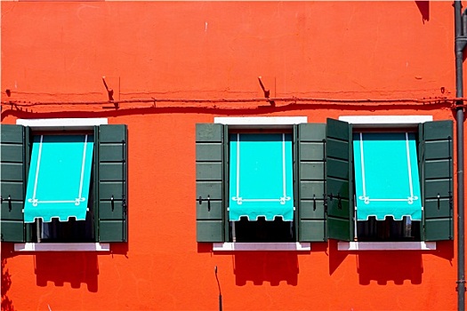 三个,窗户,蓝色,篷子,布拉诺岛,红色,橙色,墙壁