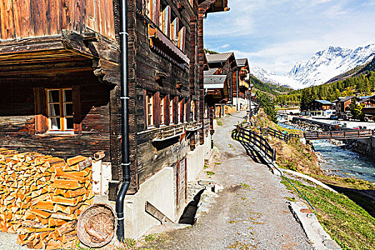 老,乡村,木质,建筑,瓦莱,瑞士