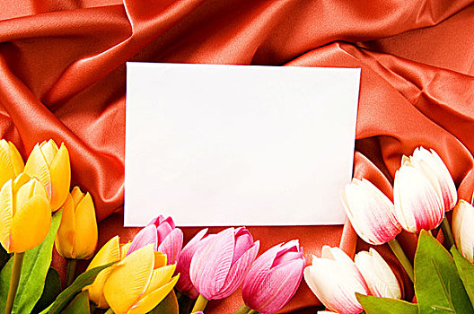 信封,花,绸缎,背景