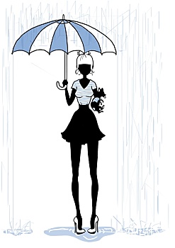 女人,雨,拿着,伞,狗,宠物,吉娃娃