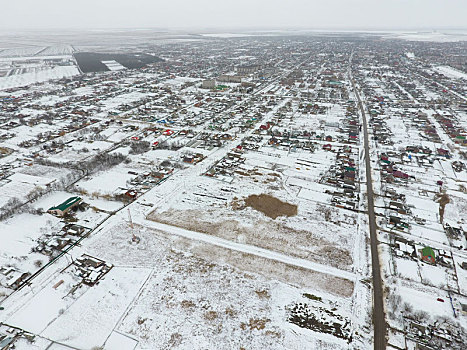 冬天,风景,鸟瞰,乡村,街道,遮盖,雪