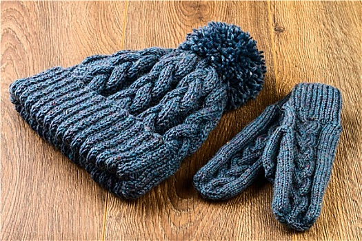 灰色,编织品,帽,连指手套