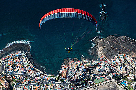 滑翔伞,上方,大西洋,西海岸,特内里费岛,火山,岛屿,航拍,加纳利群岛,西班牙