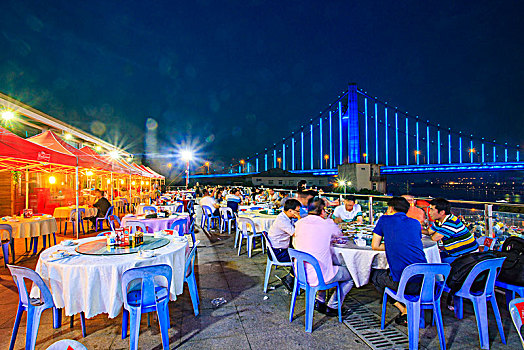 江北,白沙码头,海鲜广场,夜景,美食,夜宵,露天,排挡,庆丰桥,桥梁,江