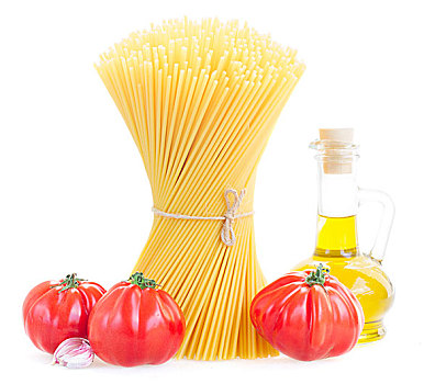 意大利面,生食,西红柿,橄榄油,隔绝,白色背景,背景