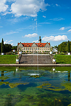 喷泉,前面的,卫克海姆城堡,卫克海姆,巴登符腾堡,德国