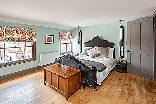 旧式,床,藤条制品,木质,整修,卧室,橡树,地面