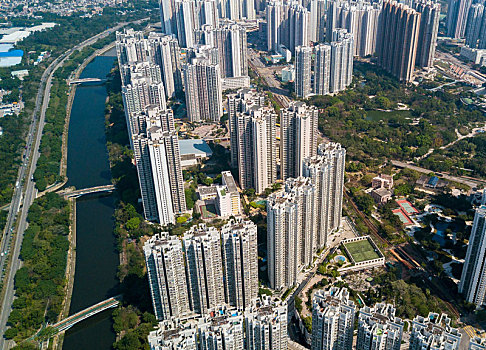 俯视,市区,香港,城市