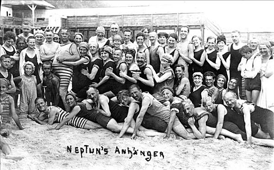 历史,照片,高兴,游泳者,波罗的海