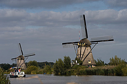 小孩堤防风车村,圩田,荷兰南部,荷兰,欧洲