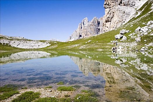 高山湖,反射,水,白云岩,意大利,欧洲